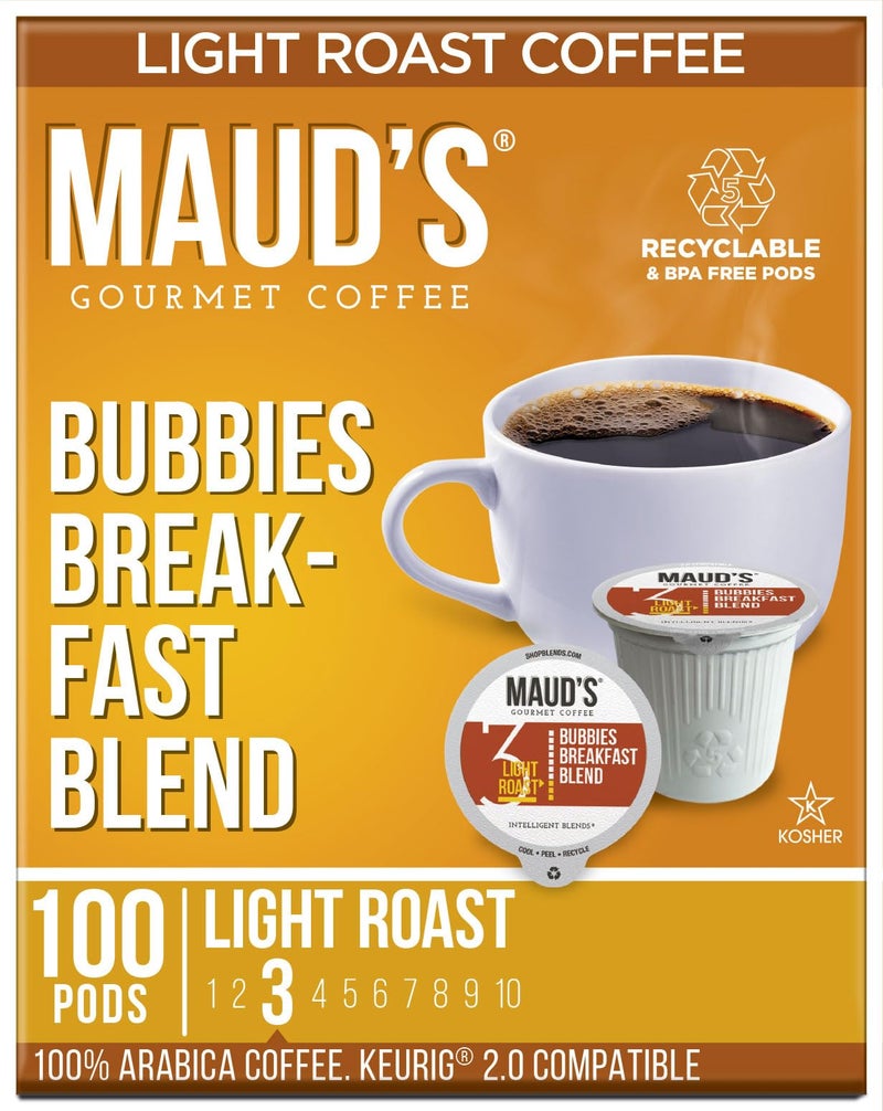 Maud's Breakfast Blend Coffee Pods, 100 ct, Light Roast Coffee in Recyclable Single Serve Pods – 100% Arabica Coffee, Compatible with Keurig K Cups Maker - Image 1